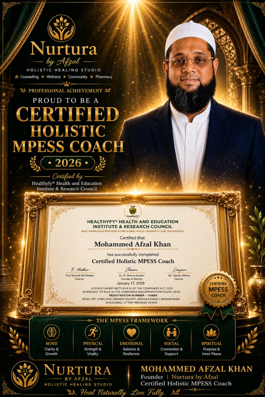 Mohammed Afzal Khan, Certified Holistic MPESS Coach and founder of Nurtura by Afzal